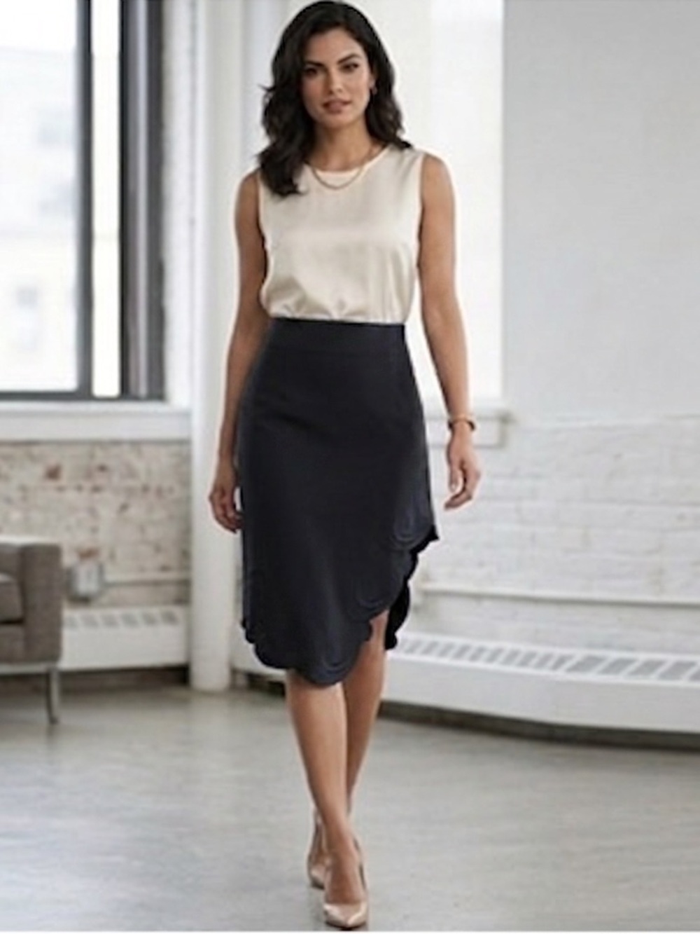 FOREVER 21 Black Embroidered Asymmetrical Side Slit Pencil Skirt L Mermaid Core
